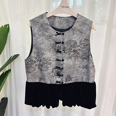 253Y115马甲女无袖圆领盘扣国风