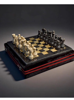 中古风巴基斯坦玉石国际象棋套装棋盘棋子西洋棋跳棋珊瑚石大理石