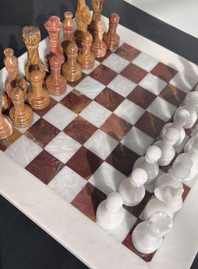 巴基斯坦进口手工天然玉石棋盘摆件家居装饰品