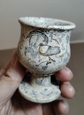 巴基斯坦化石杯珊瑚石酒杯中古风花器样板房设计师家居创意摆件