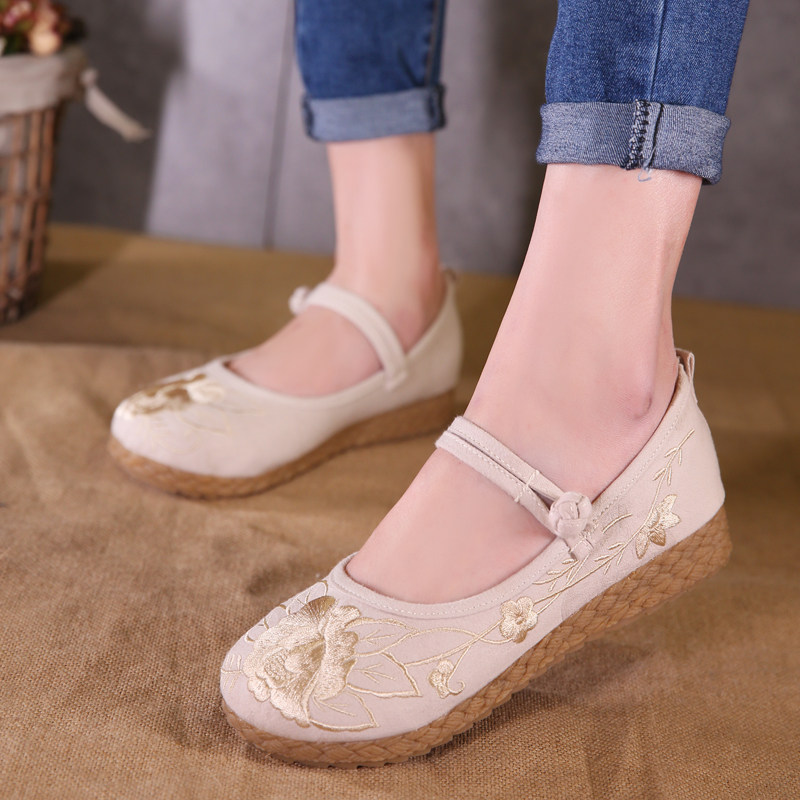 Spring and summer Ethnic style Retro non-slip Cotton and hemp Flat heel Flat bottom Chinese style Hanfu Women's singles Old Beijing Cloth shoes Embroidered shoesin the Women's Shoes, Low shoes  category - from Buy2taobao.com to provide professional Taobao agent buy service