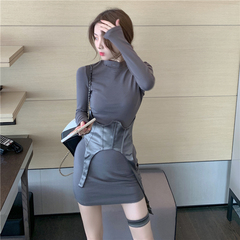 Real price functional wind detachable waist leg ring + sexy slim bottoming dress suit