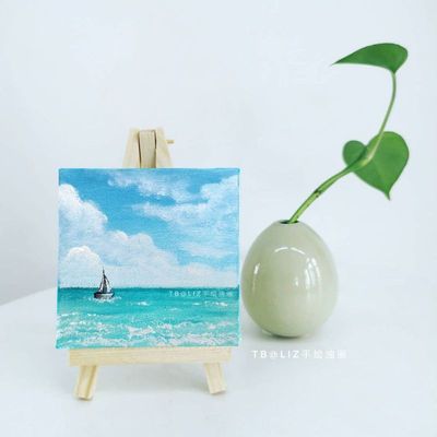 原创手绘乘风破浪桌面摆件油画