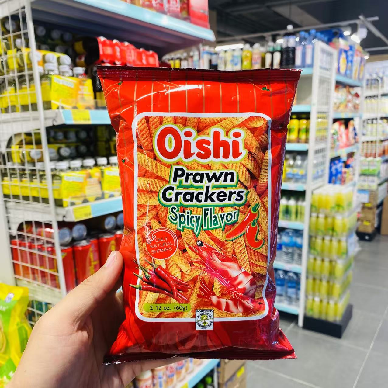 香港代购上好佳Oishi香辣味鲜虾条菲律宾进口膨化食品休闲零食60g