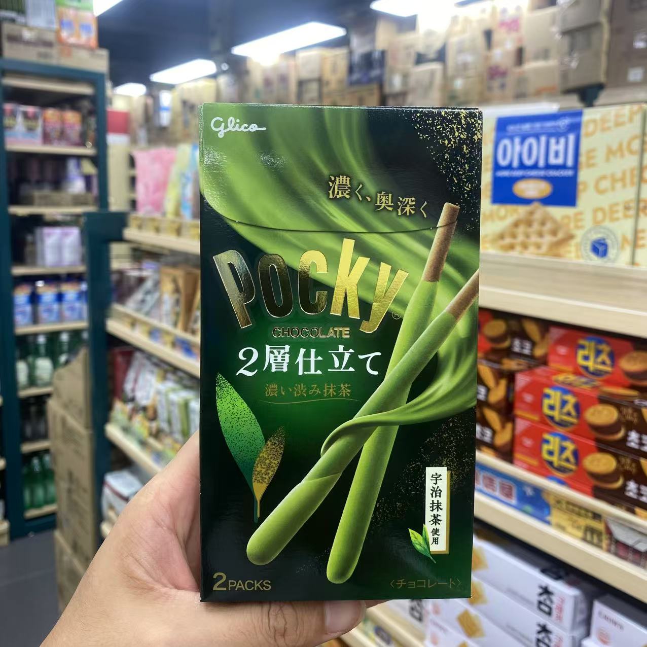 香港代购 日本进口格力高Pocky百奇双层浓厚抹茶巧克力饼干棒零食