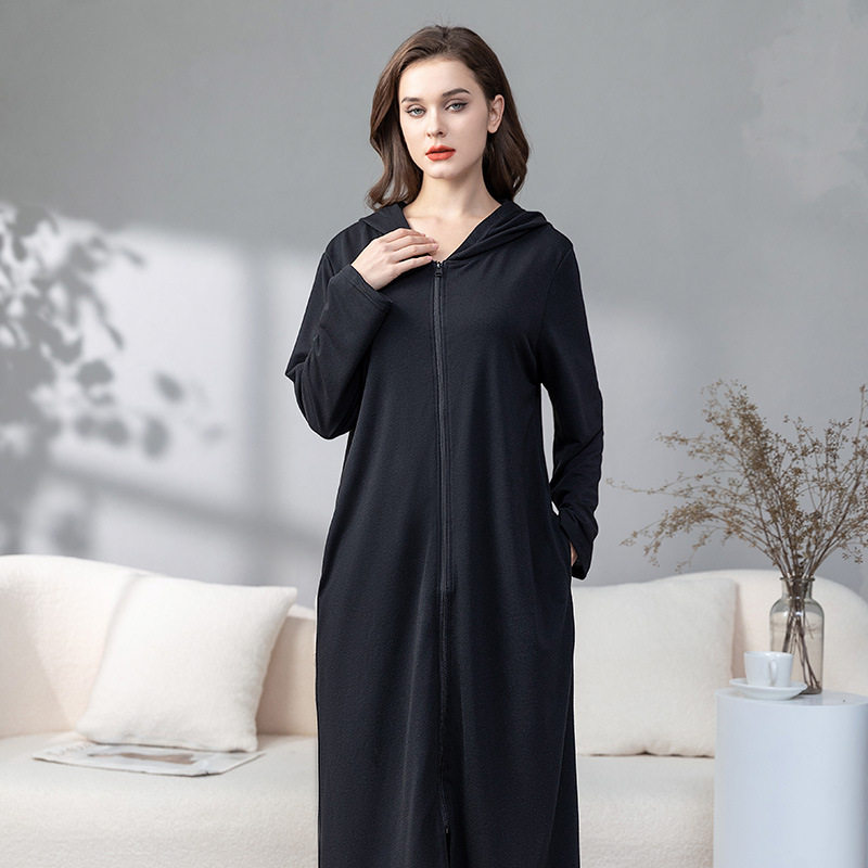 AMAZON SAME ZIPPERED BATHROBE COUPLES SUMMER PAJAMAS HOODED NIGHTGOWNS THIN PAJAMAS LADIES LONG NIGHTDRESSES SUMMER