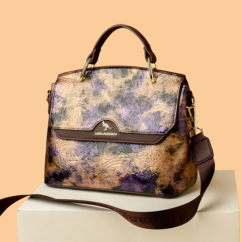 品牌真皮质感女包2025新款中国风花朵手提包百搭斜挎包气质单肩包