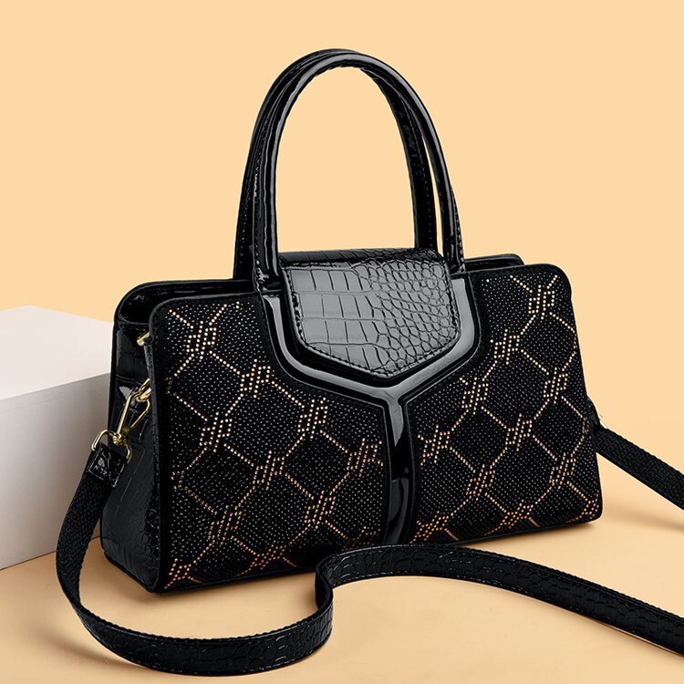 真皮质感女包2026新款时尚水钻手提包大容量中年妈妈包单肩斜挎包