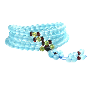 臻唯天然石榴石橄榄石隔珠蓝玉水晶108颗佛珠手链女多圈手串饰品