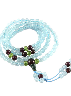佛珠手链橄榄石绿发晶天然海蓝宝