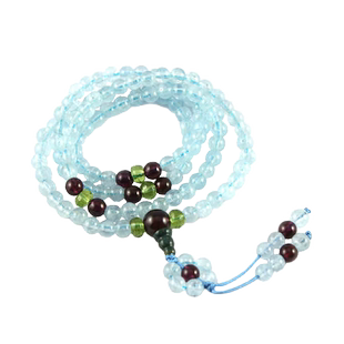 臻唯 天然海蓝宝108颗佛珠手链 清透石榴石橄榄石配绿发晶佛头