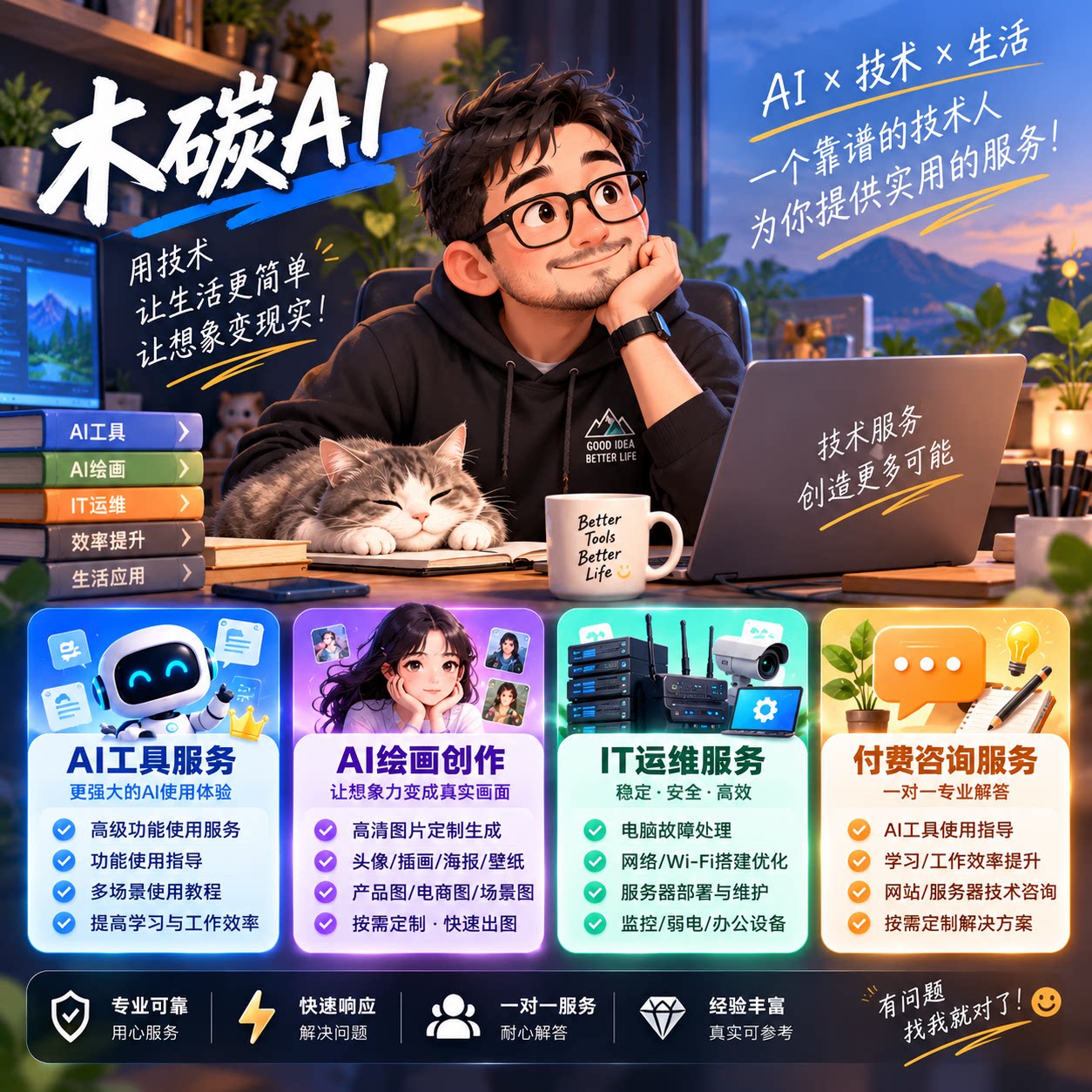 AI工具指导 AI图片生成 电脑网络维护 服务器部署 远程技术咨询