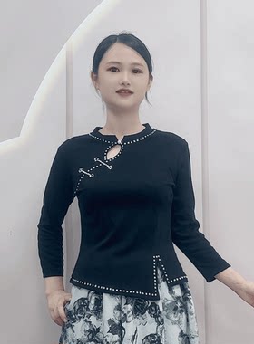 秋季上衣秋季新款伦巴舞蹈服广场舞服装烫钻恰恰舞跳舞衣服女长袖