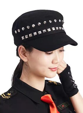 点帕斯舞帽水兵舞帽广场舞针织棉质平顶帽子男女户外防晒遮阳铆钉