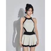 泳衣女2025高级感泡温泉性感遮肉微胖连体大码 人间白茶 游泳衣