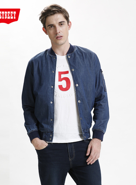 第五街春秋男装牛仔飞行夹克棒球服休闲牛仔外套650301-183