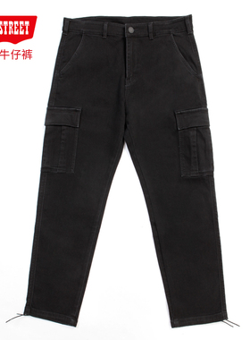 第五街男装春秋季黑色青年休闲宽松直筒双袋牛仔裤115613-203M0