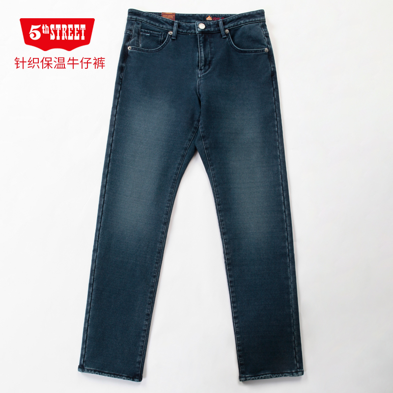 第五街5th street男装加绒加厚直筒针织保温牛仔裤614873-214M0