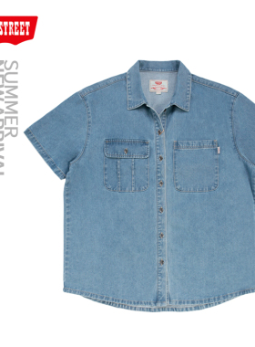 第五街5th street夏季女装宽松休闲百搭短袖牛仔衬衫340336-232