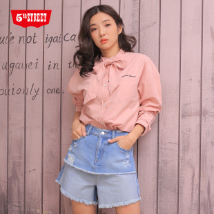 女装 上衣035506 甜美立领长袖 复古系带春季 201B0 衬衫 第五街新款