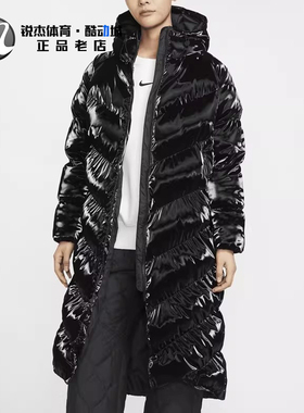 耐克Nike 女士刺绣保暖亮面休闲加厚长款棉服外套FV7828-010 370