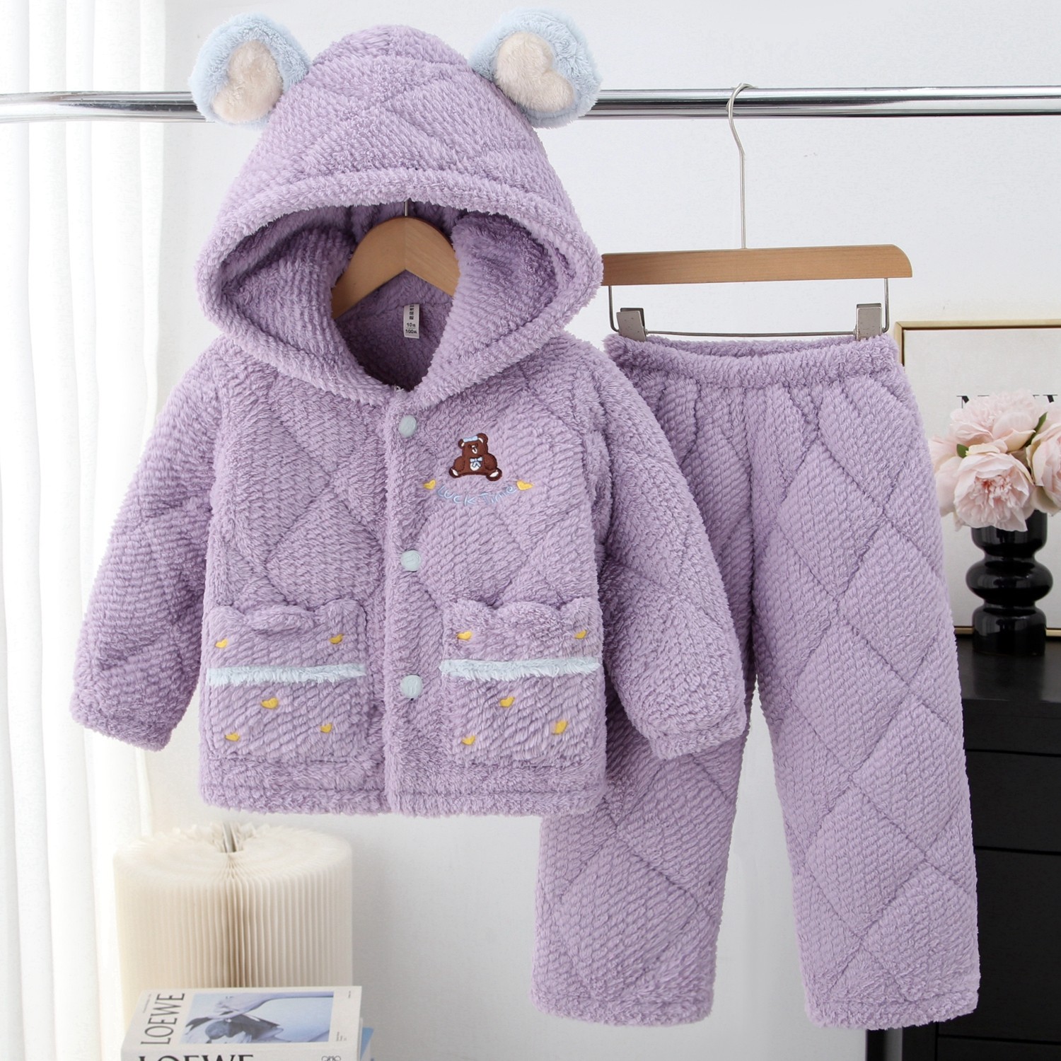 冬季女童儿童法兰绒睡衣套装带帽加厚三层夹棉保暖可爱卡通家居服,童装/婴儿装/亲子装,家居服套装,淘宝优惠券,粉丝福利购,淘宝优惠卷