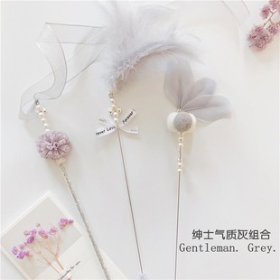 仙女羽毛丝带逗猫棒三件套装花球铃铛流苏长斗猫神器猫咪玩具用品