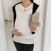 春装 孕妇t恤纯棉夏季 卫衣打底黑色中长款 宽松白色长袖 上衣女 短袖