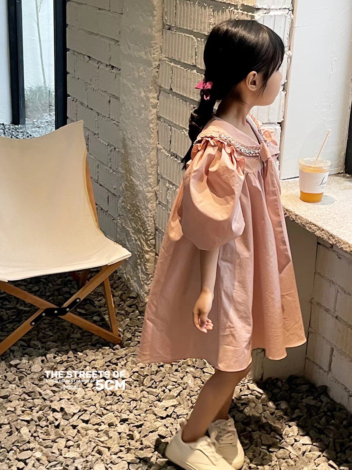 春季新款韩版女童装重工蝴蝶结连衣裙宝宝法式中袖裙子