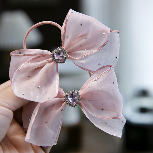 韩国儿童新款发圈小女孩宝宝超仙甜美爱心水钻蝴蝶结发圈气质头花