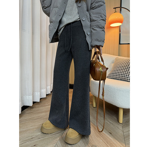 高腰微喇绒裤冬季加绒保暖