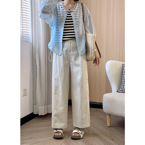 天丝棉直筒九分裤春夏韩系