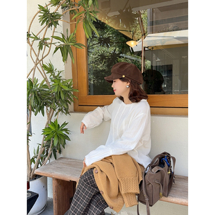 曼波衫~韩系简约百搭花边领刺绣泡泡袖棉纱减龄衬衫女秋