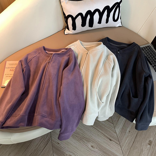【暖暖】简约加厚保暖澳绒卫衣休闲百搭宽松显瘦拉链外套女冬F913