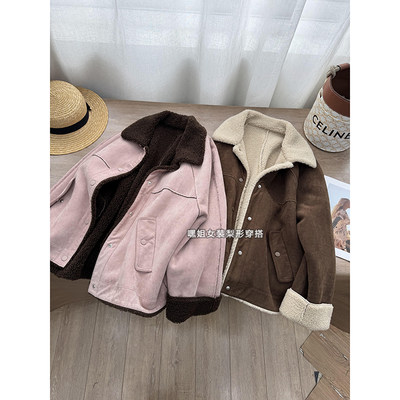 【罗曼蒂克】气质百搭复古韩系加绒保暖拼接外套宽松显瘦休闲女冬