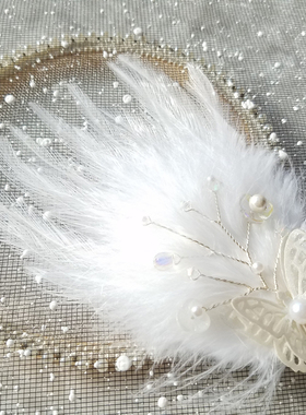 原创设计白色蝴蝶羽毛发夹树枝发饰芭蕾小天鹅舞台表演古风边夹