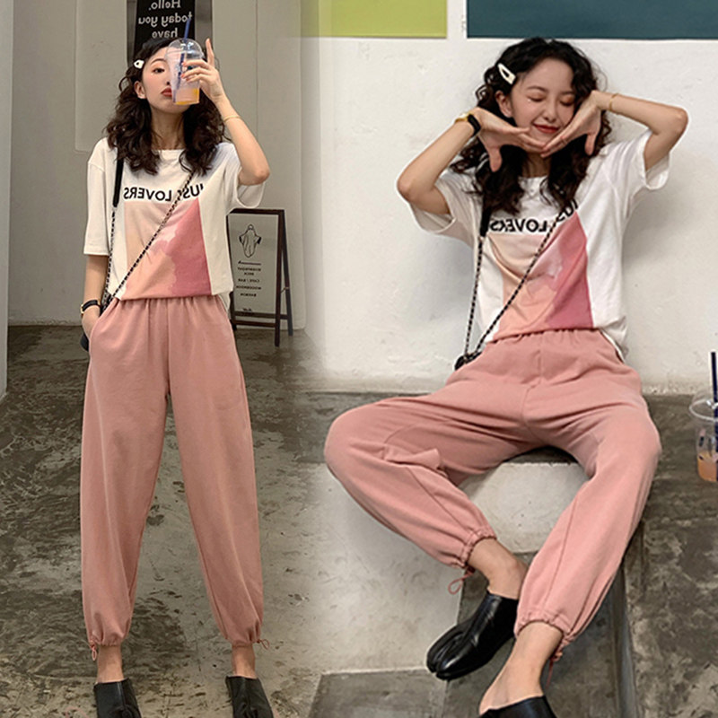 孕妇时尚套装2019孕妇夏装纯棉印花T恤九分束脚裤两件套潮妈外穿|ruв категории Всё для беременных и кормящих, материнство, костюм - от Buy2taobao.com для оказания профессиональной услуги покупки агента Taobao