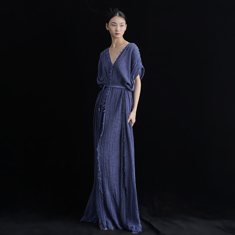 cicidream2025年夏季原生感古希腊旧感肌理棉色长外套风衣连衣裙