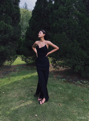 cicidream小黑裙双层蚕丝连衣裙