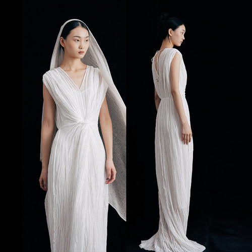 cicidream麻质纱料长裙连衣裙