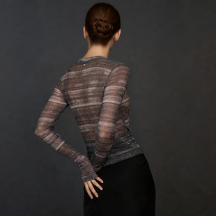 cicidream 星空 超薄打底针织薄纱上衣长袖t恤