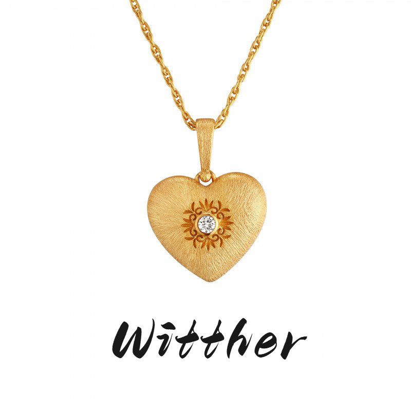 Witther原创复古宫廷风拉丝爱心项链秋冬高级法式桃心吊坠麻花链