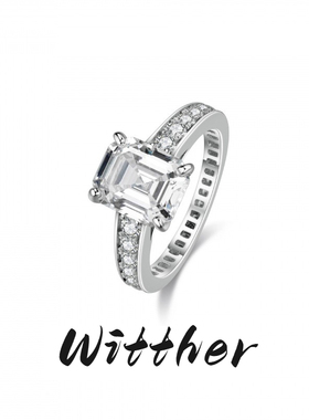 Witther小众设计方糖戒指女轻奢925银冰糖四爪钻戒婚戒奢华高级感