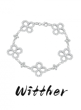 Witther原创满钻镂空四叶草五花手链925银百搭花朵手饰女小众高级