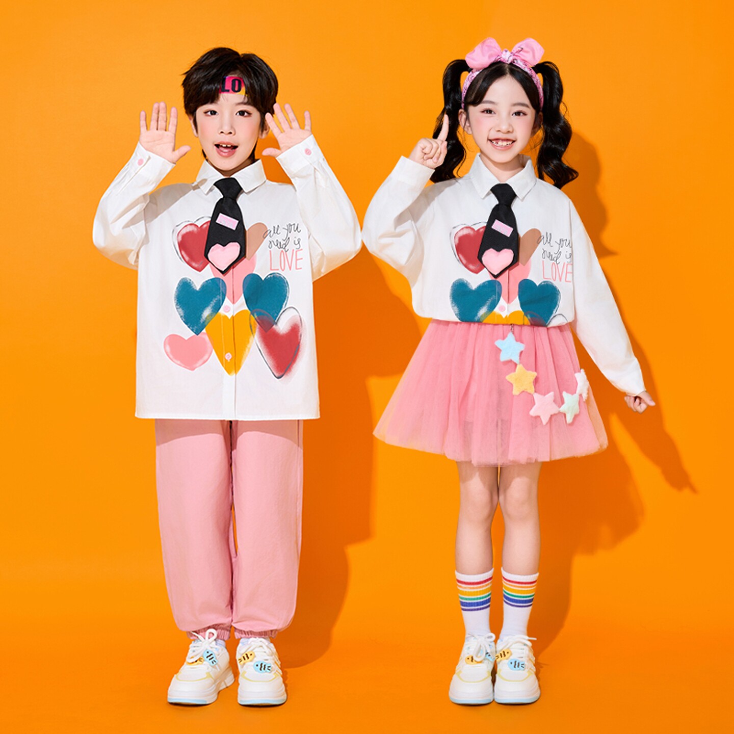 多巴胺童装粉色儿童吉他演出服