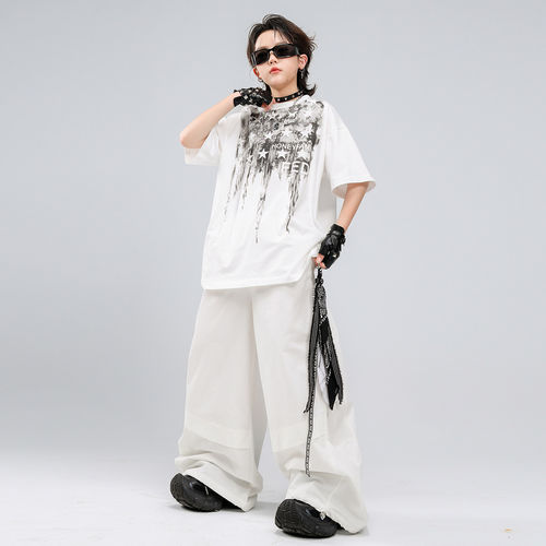 街舞儿童潮服hiphop男童白色嘻哈