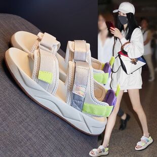 夏天女生凉鞋女新款百搭网红女鞋厚底松糕休闲旅游学生魔术贴鞋子