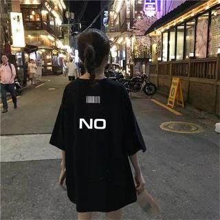 潮牌欧货大版短袖黑色t恤女2024夏季新款宽松下半身消失休闲上衣