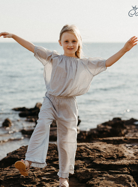 Caicaiai 新款北欧风儿童夏装短袖长裤套装女童洋气两件套755+926