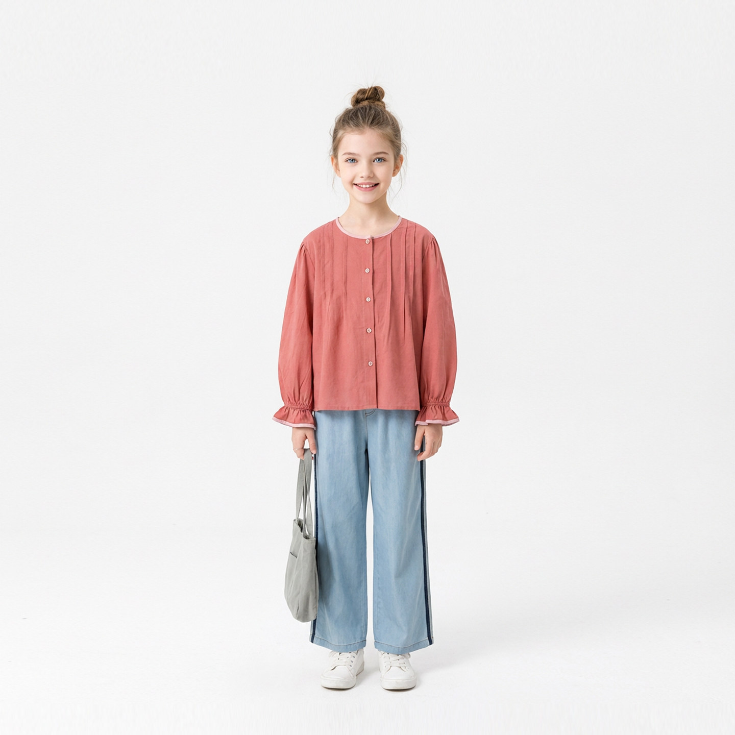 猜猜爱百搭童装2026新款文艺长袖衬衫春装女童初中生上衣服122